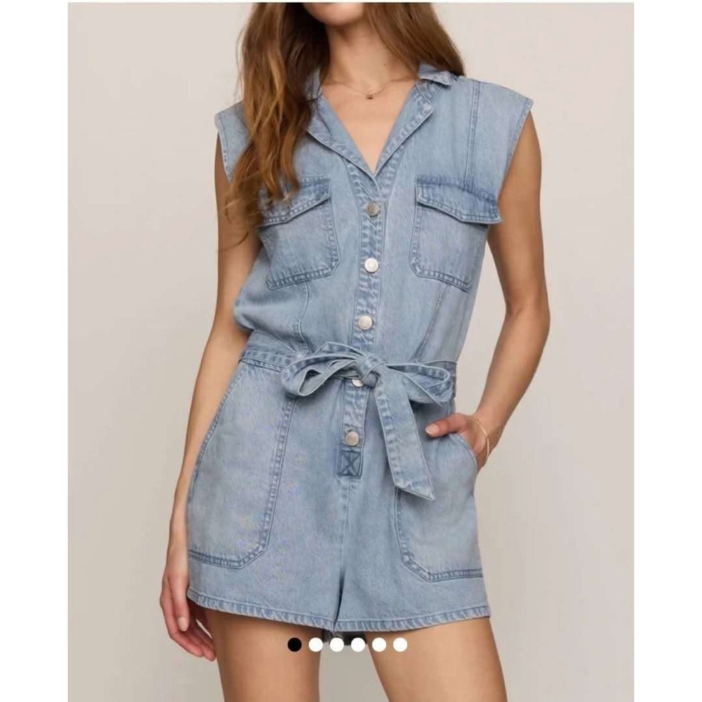 Z Supply Dash Twill Romper Women Medium Light Vintage NWT Sleeveless Belted